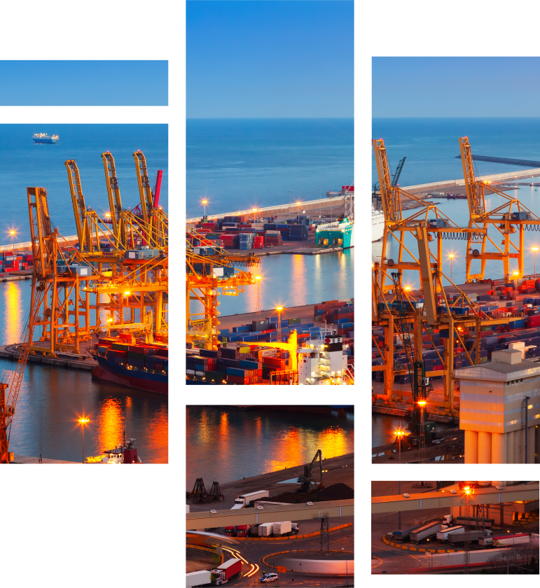 Container vessels in an international port